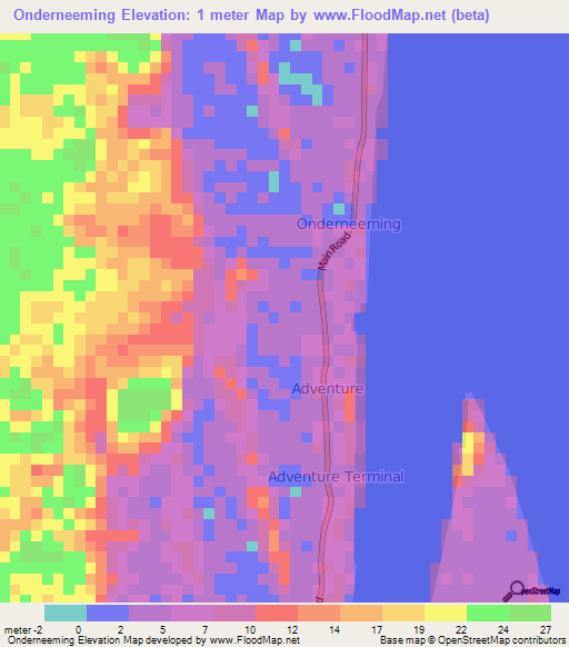 Onderneeming,Guyana Elevation Map