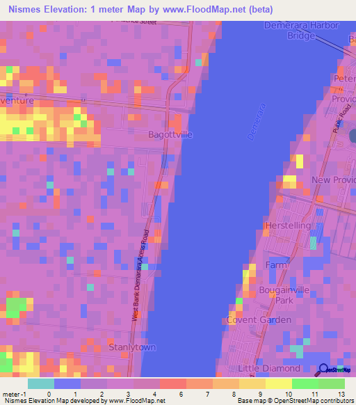 Nismes,Guyana Elevation Map