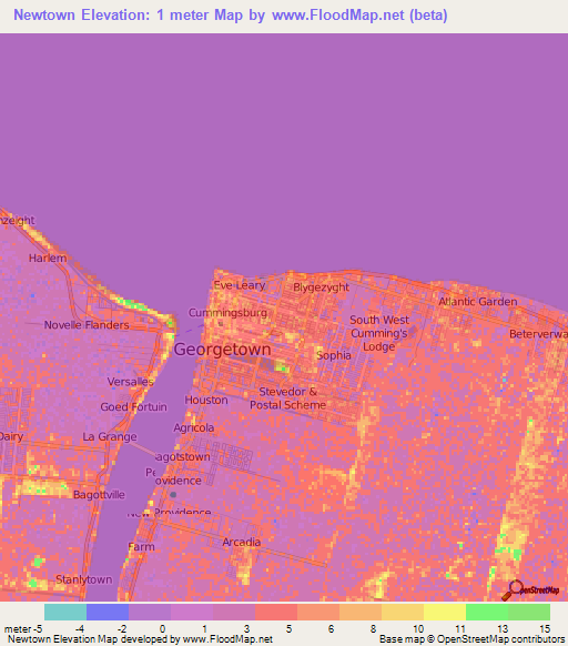 Newtown,Guyana Elevation Map