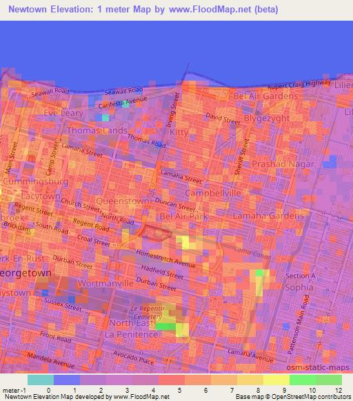 Newtown,Guyana Elevation Map