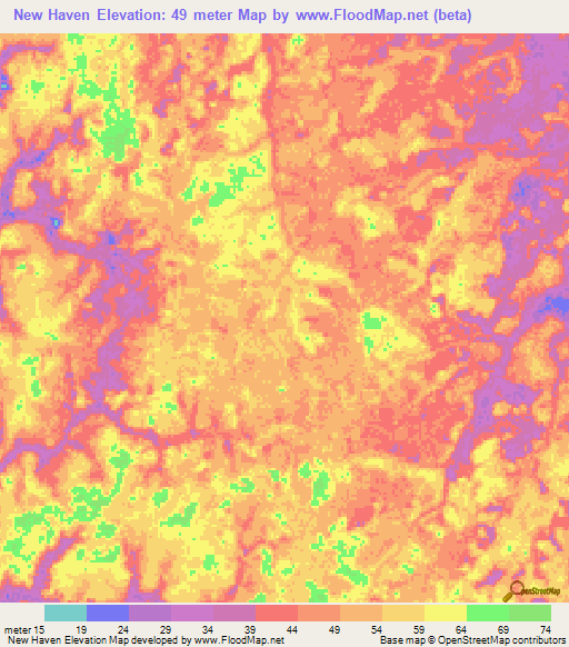 New Haven,Guyana Elevation Map