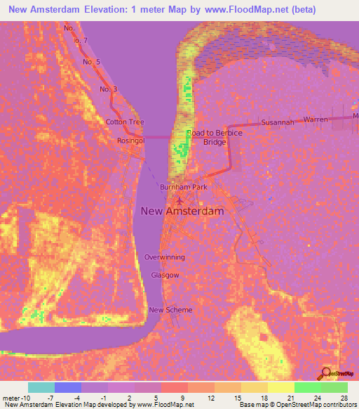 New Amsterdam,Guyana Elevation Map