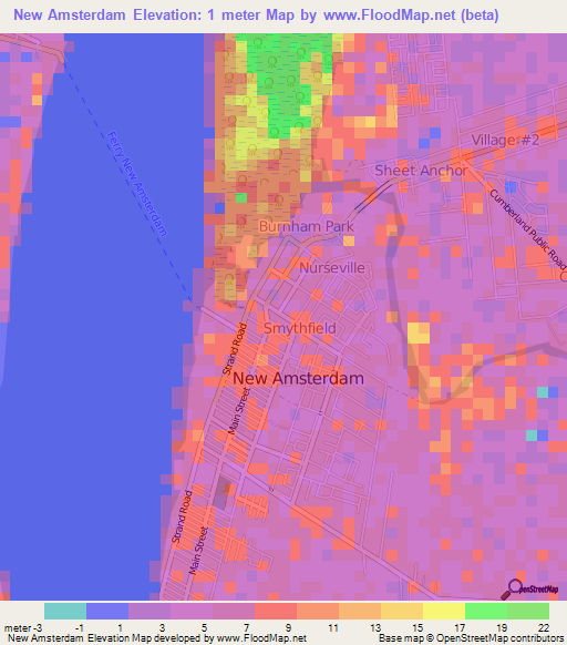 New Amsterdam,Guyana Elevation Map