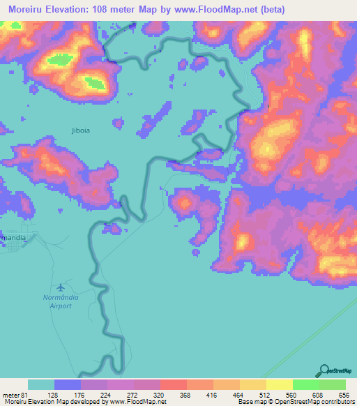 Moreiru,Guyana Elevation Map