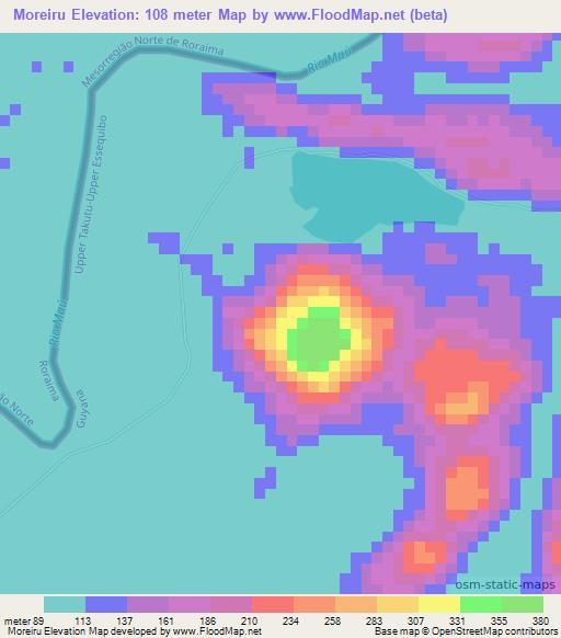 Moreiru,Guyana Elevation Map