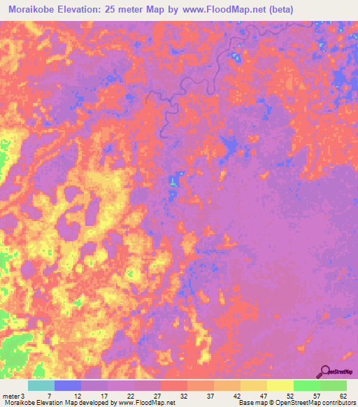 Moraikobe,Guyana Elevation Map