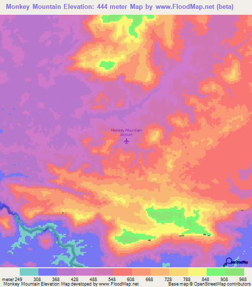 Monkey Mountain,Guyana Elevation Map