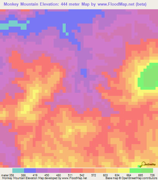 Monkey Mountain,Guyana Elevation Map