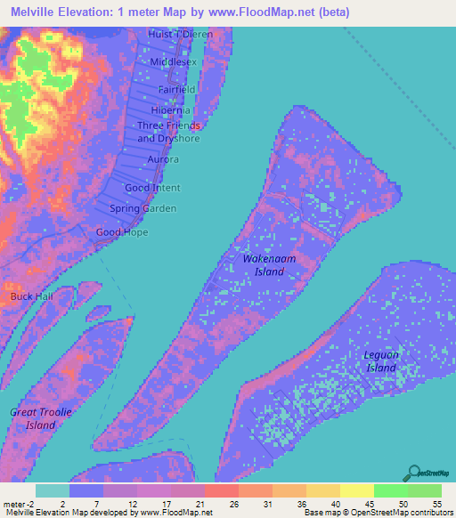 Melville,Guyana Elevation Map