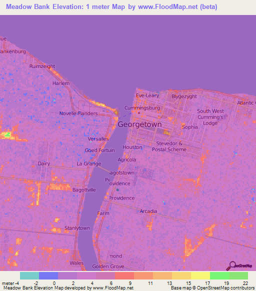 Meadow Bank,Guyana Elevation Map