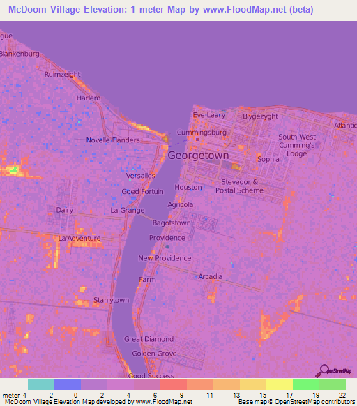 McDoom Village,Guyana Elevation Map