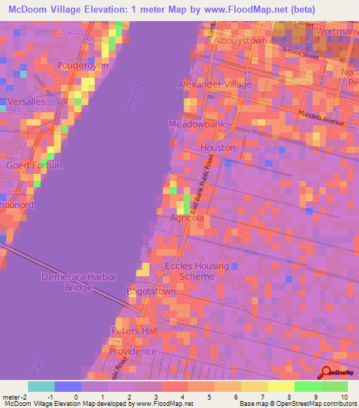 McDoom Village,Guyana Elevation Map