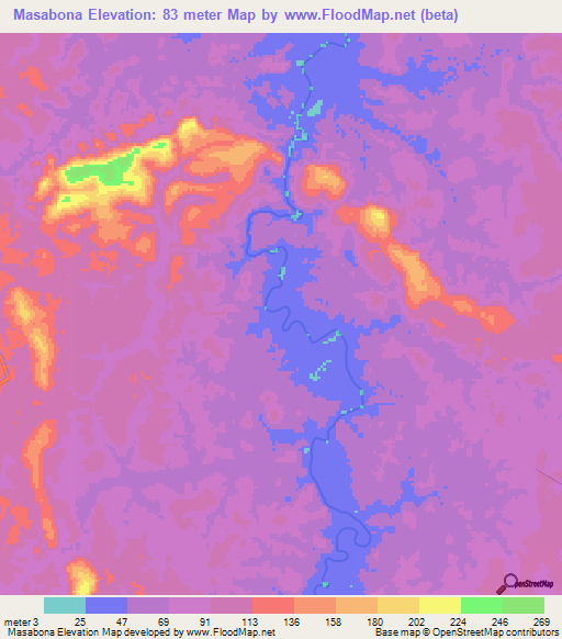 Masabona,Guyana Elevation Map