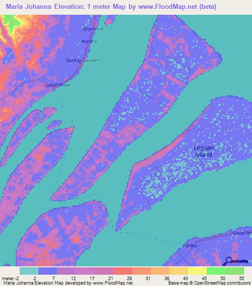 Maria Johanna,Guyana Elevation Map