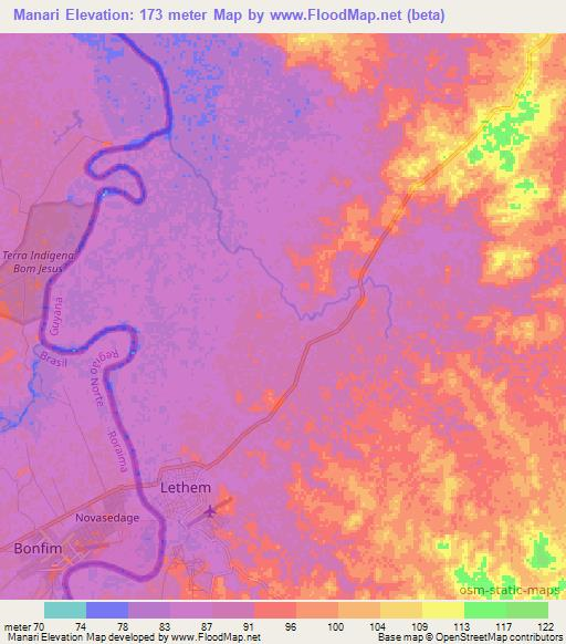 Manari,Guyana Elevation Map