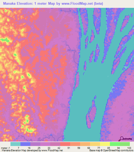 Manaka,Guyana Elevation Map