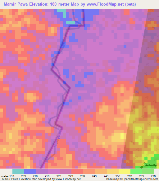 Mamir Pawa,Guyana Elevation Map