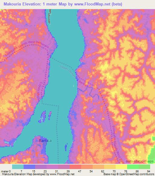 Makouria,Guyana Elevation Map