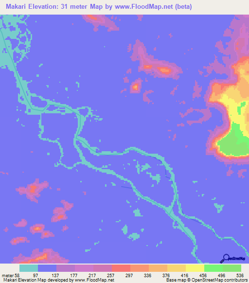 Makari,Guyana Elevation Map