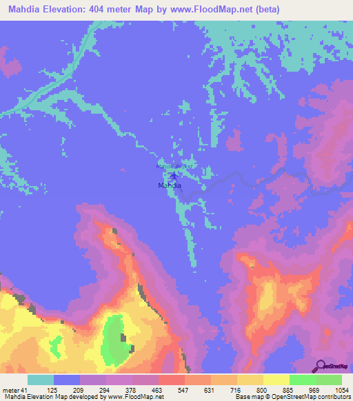 Mahdia,Guyana Elevation Map