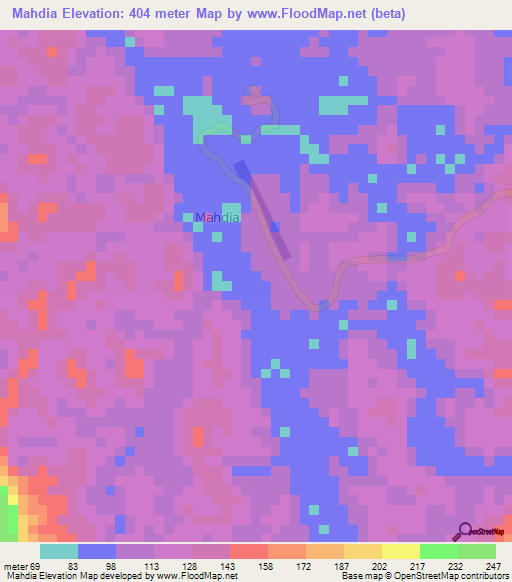 Mahdia,Guyana Elevation Map