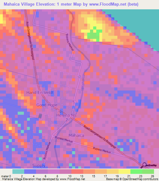 Mahaica Village,Guyana Elevation Map