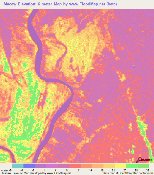 Macaw,Guyana Elevation Map