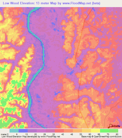 Low Wood,Guyana Elevation Map