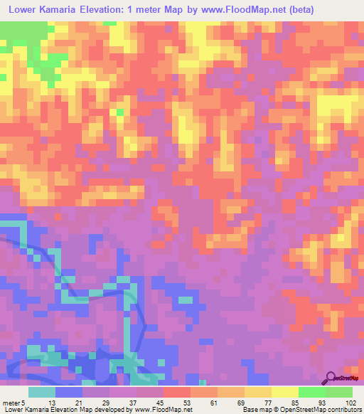 Lower Kamaria,Guyana Elevation Map