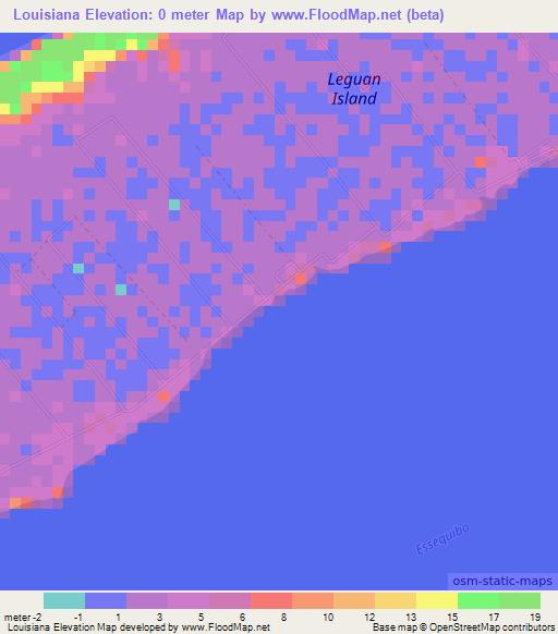 Louisiana,Guyana Elevation Map