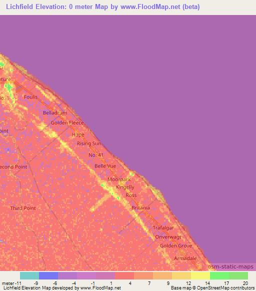 Lichfield,Guyana Elevation Map