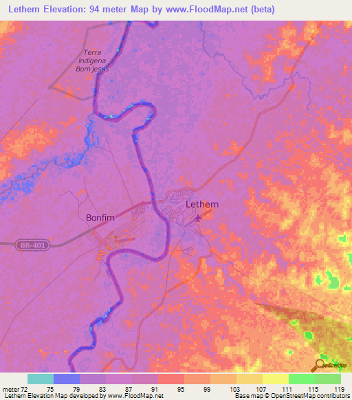 Lethem,Guyana Elevation Map