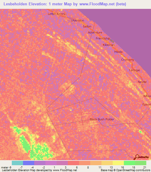 Lesbeholden,Guyana Elevation Map