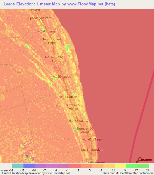 Leeds,Guyana Elevation Map