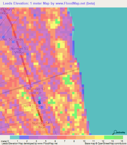 Leeds,Guyana Elevation Map