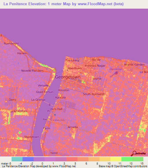 La Penitence,Guyana Elevation Map