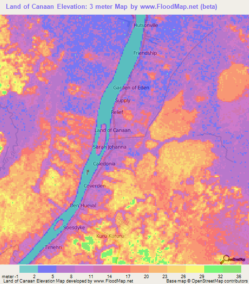 Land of Canaan,Guyana Elevation Map