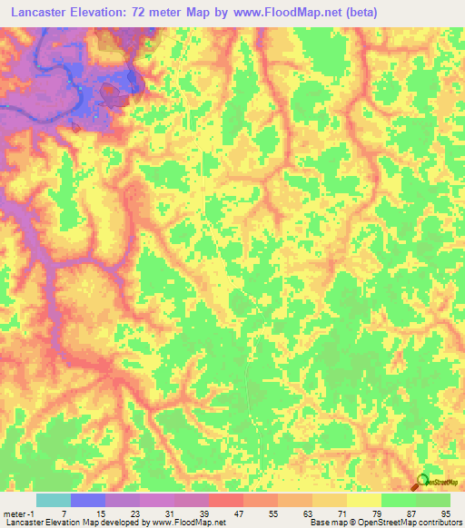 Lancaster,Guyana Elevation Map