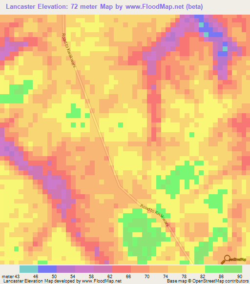 Lancaster,Guyana Elevation Map