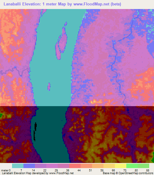 Lanaballi,Guyana Elevation Map