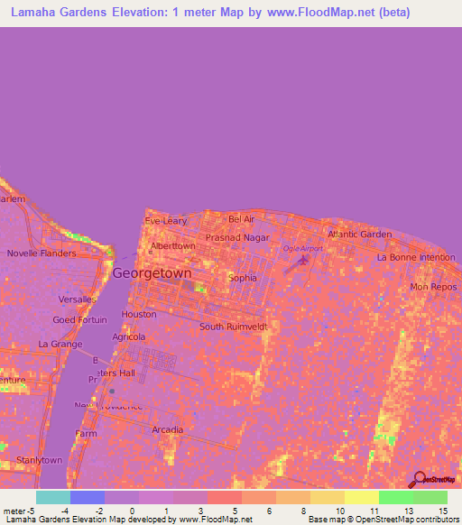 Lamaha Gardens,Guyana Elevation Map