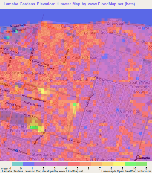 Lamaha Gardens,Guyana Elevation Map