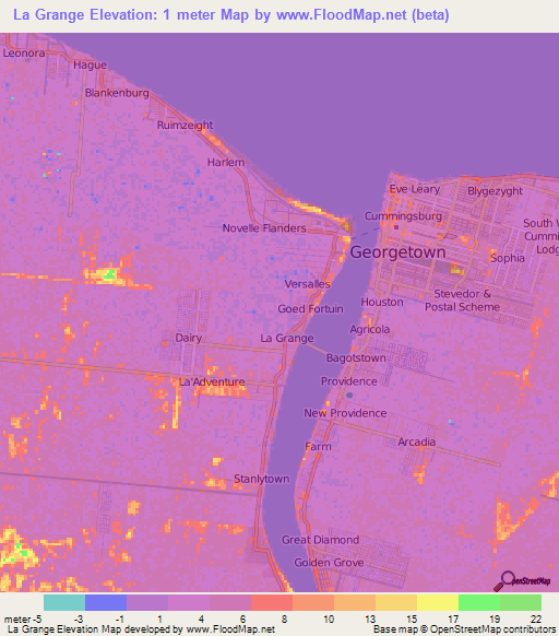 La Grange,Guyana Elevation Map