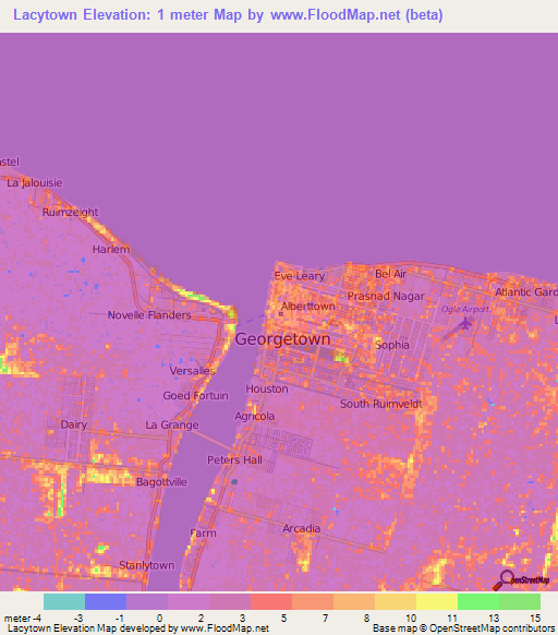 Lacytown,Guyana Elevation Map