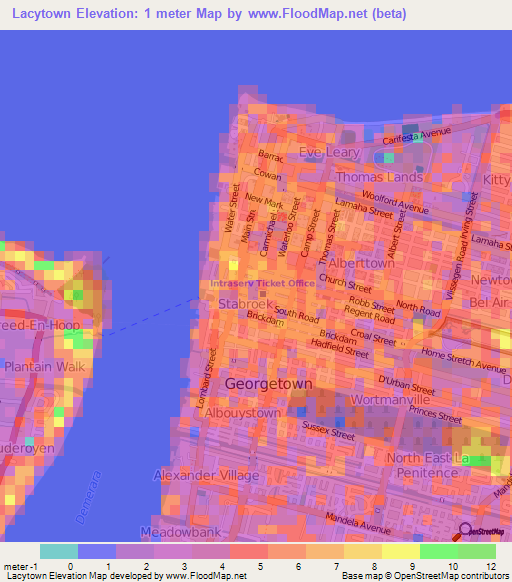 Lacytown,Guyana Elevation Map