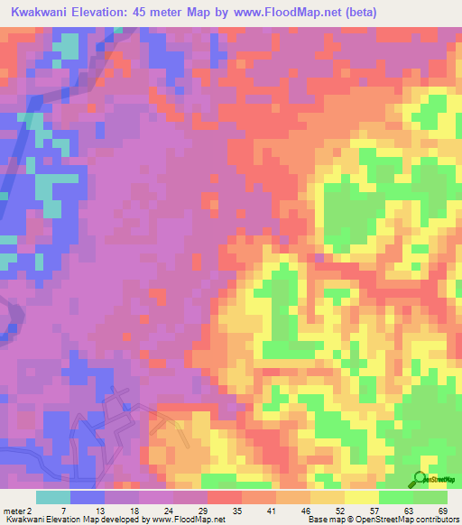 Kwakwani,Guyana Elevation Map