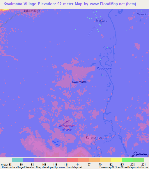 Kwaimatta Village,Guyana Elevation Map