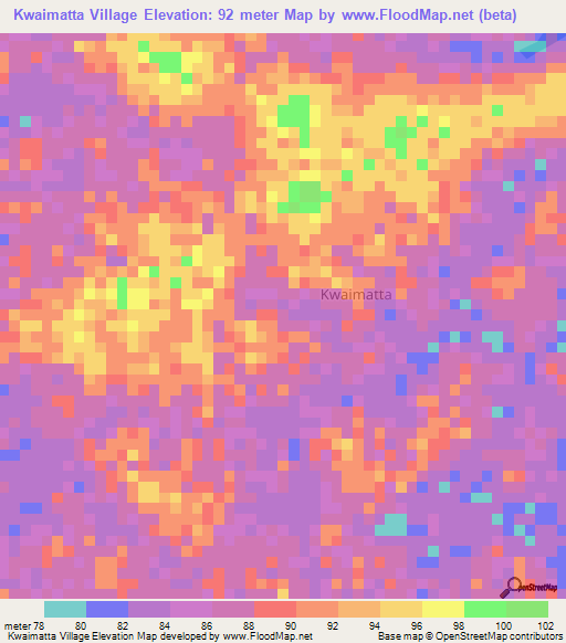 Kwaimatta Village,Guyana Elevation Map