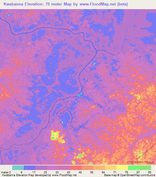 Kwabanna,Guyana Elevation Map