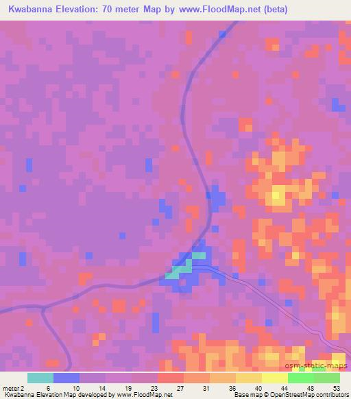 Kwabanna,Guyana Elevation Map